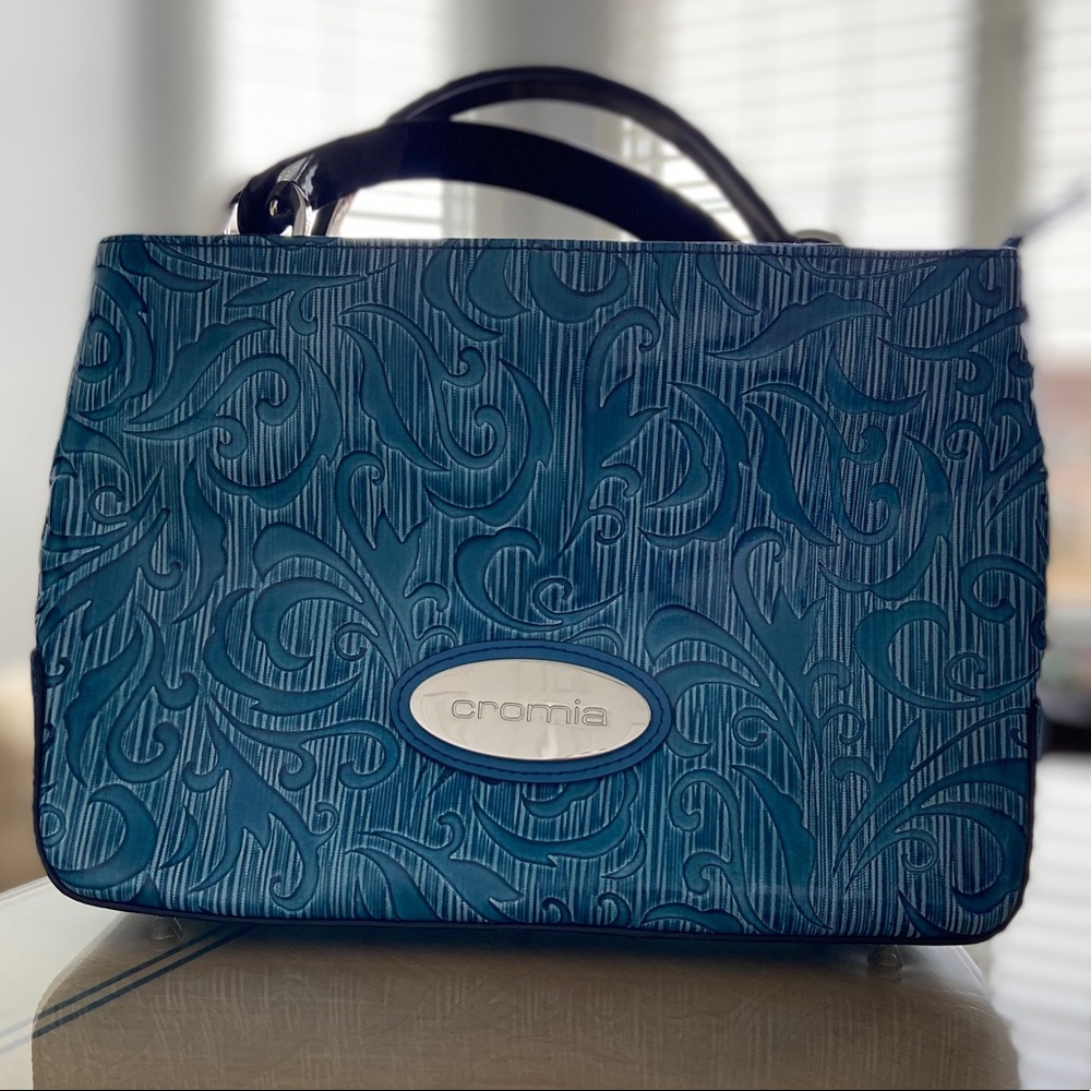 NWOT Leather Cromia Italy Purse Tote w/Strap Blue